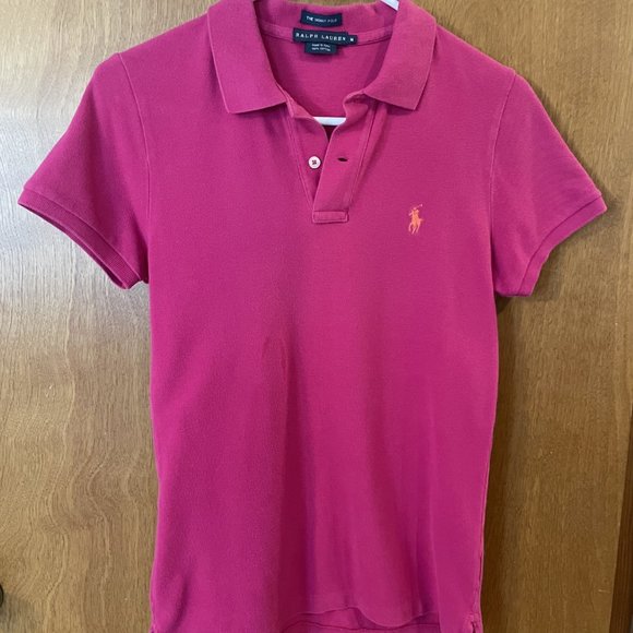 Womens Ralph Lauren Polo Hot Pink Size Medium Short Sleeve Shirt 100% Cotton EUC - Picture 3 of 7